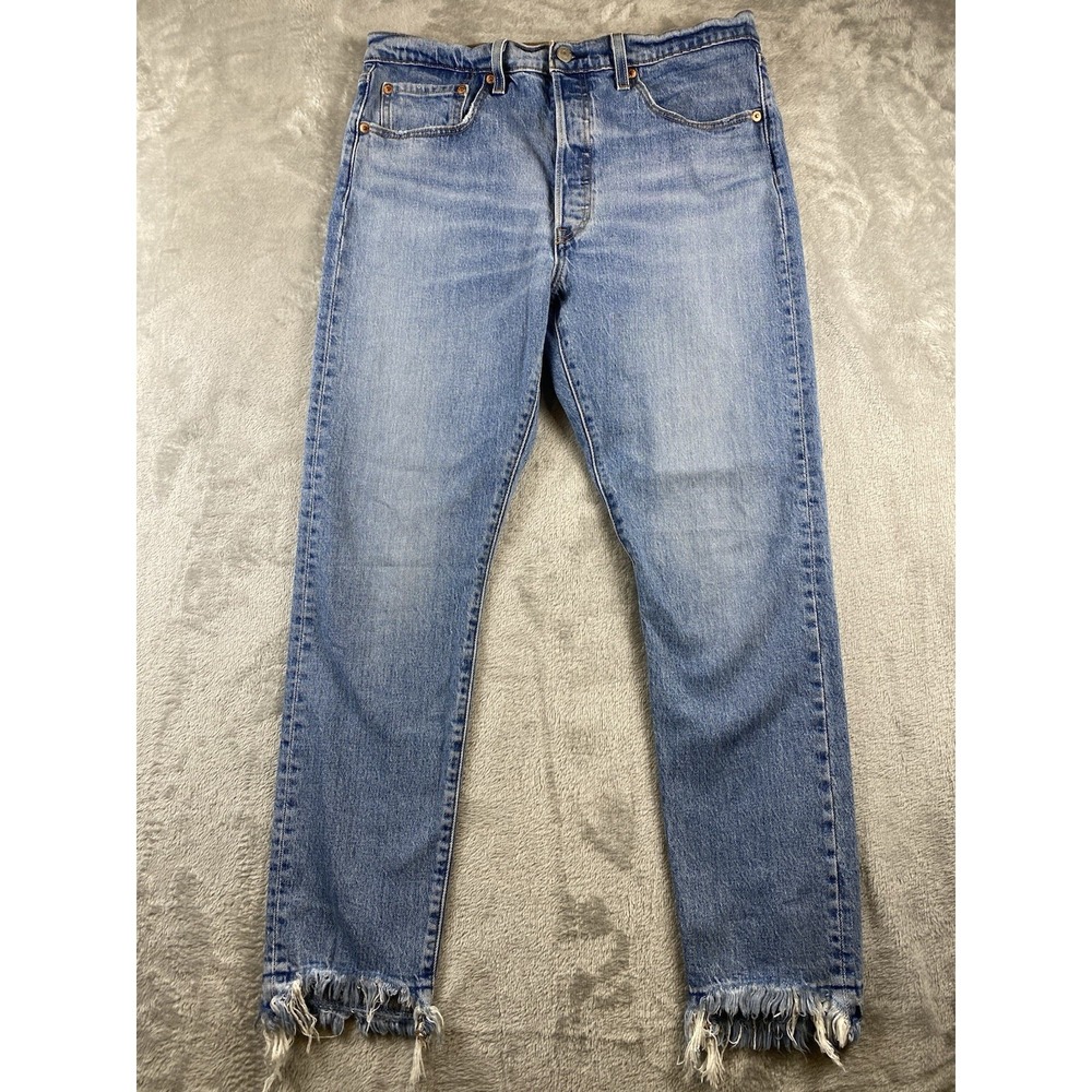 Levis‎ 501 Premium Jeans Womens 31x28 Light Wash Button Fly Straight Raw Hem
